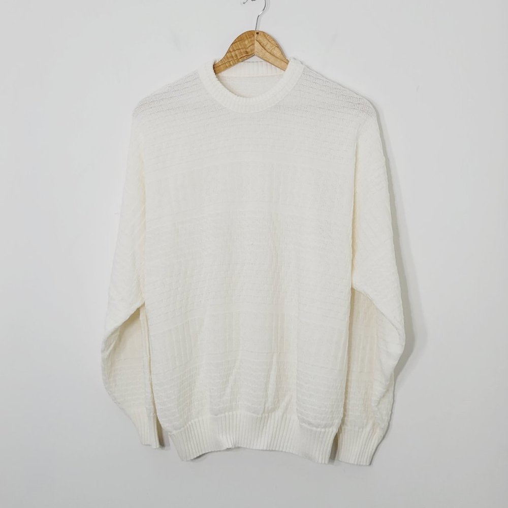 Vintage Ivory Coquette Knit Pullover Preppy Cottagecore Grandma Basket Knit 90's
